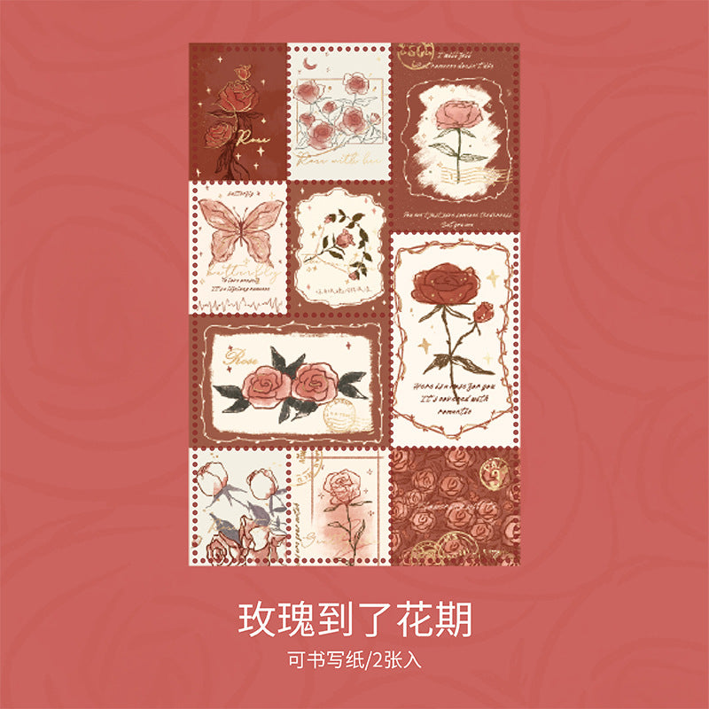 【XS01571】平張貼紙 玫瑰期許系列 復古手繪玫瑰diy手帳裝飾素材拼貼