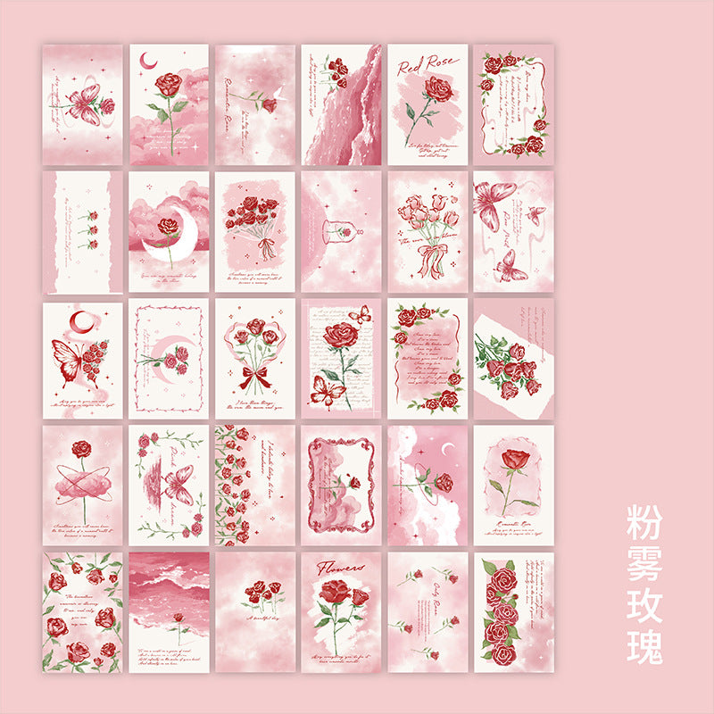 【XS01576】盒裝明信片 玫瑰啟示錄系列 復古手繪卡通玫瑰節日祝福賀卡