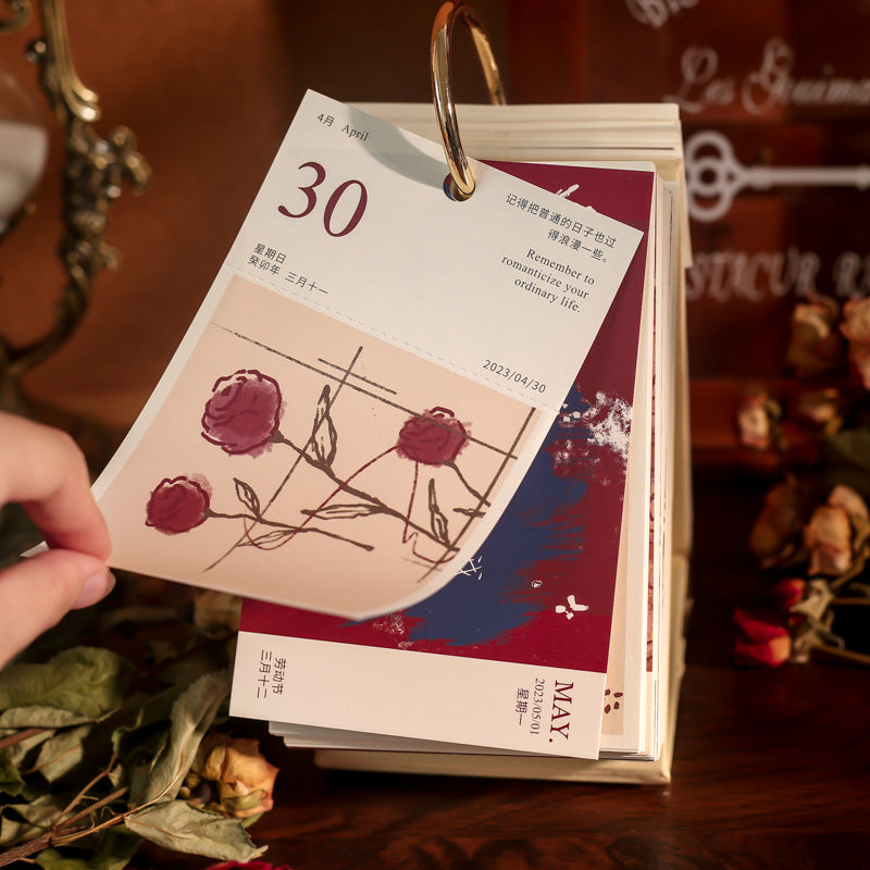 【XS01351】日曆 時間的玫瑰系列 手繪植物花卉桌面擺件計劃本迷你台曆